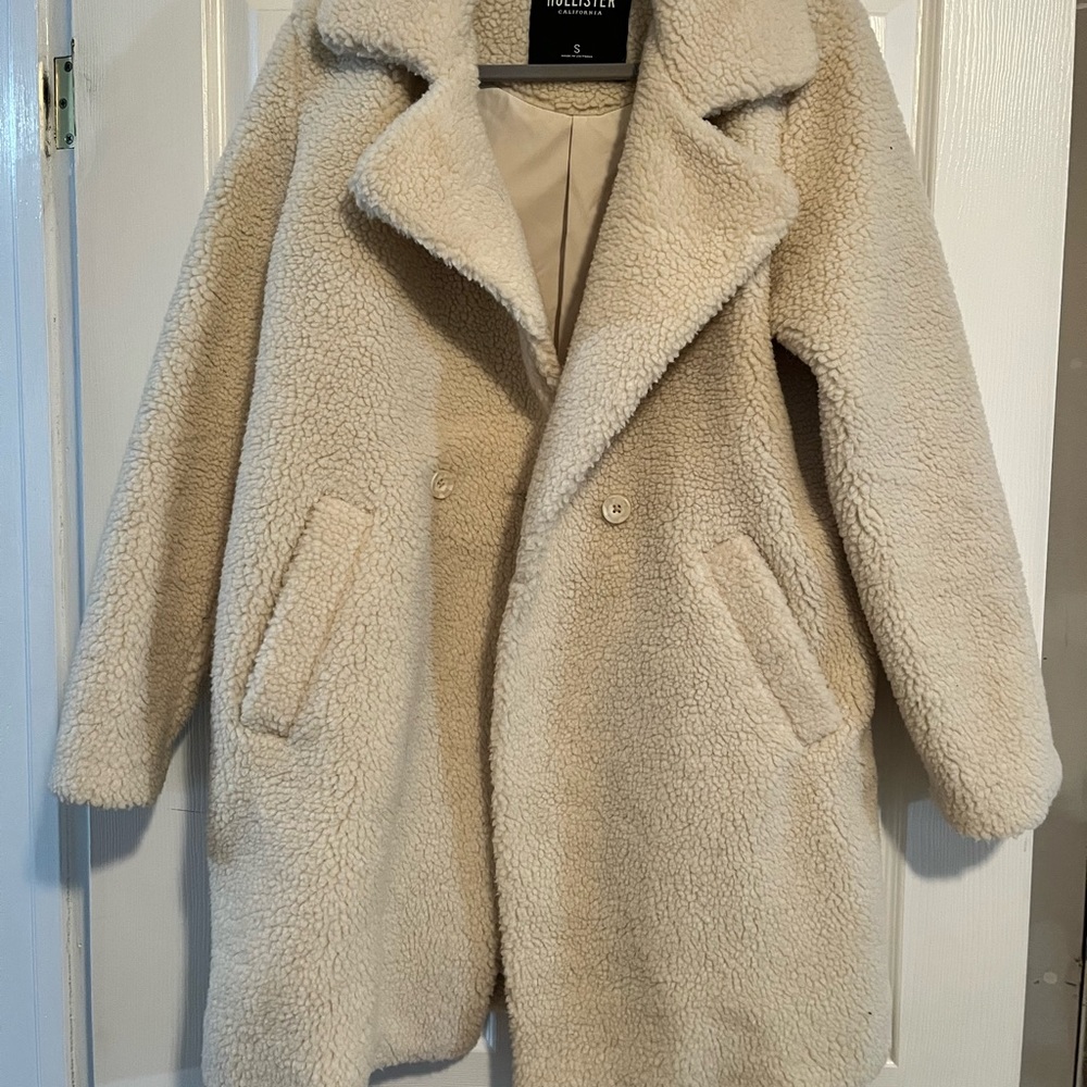 Long white fuzzy coat from Hollister
